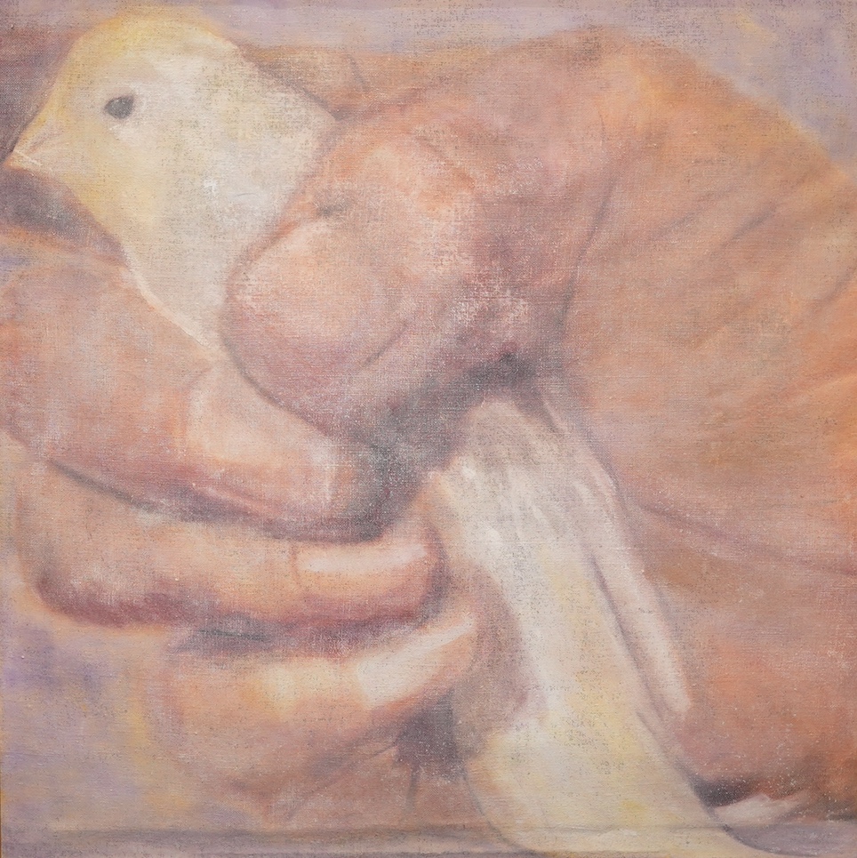 Ann Bannerman (Contemporary), oil on canvas, Bird in the Hand, signed on the back of the canvas, 120 x 122cm. Condition - fair